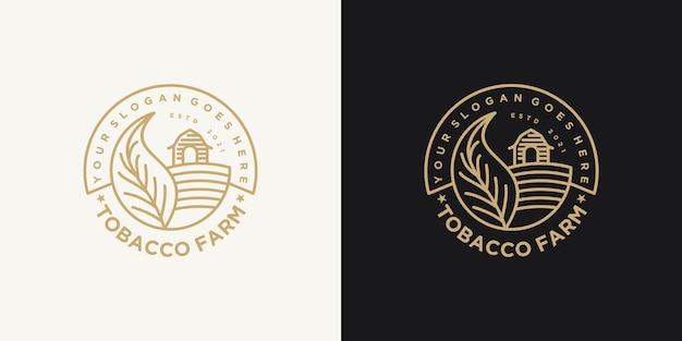 Tobacco farm,vintage logo with line art, for business reference