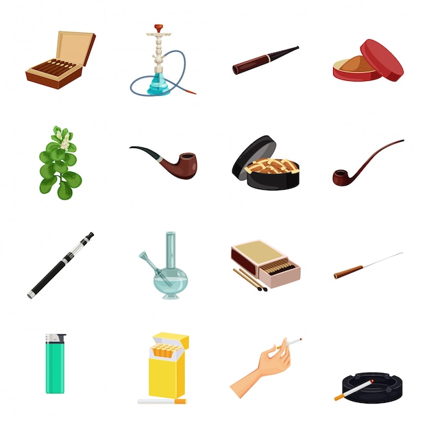 Tobacco vector cartoon icon set