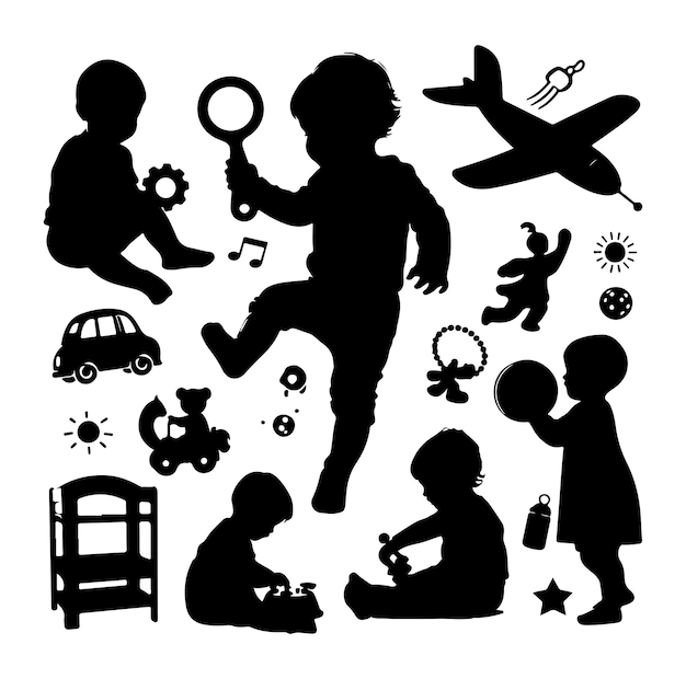 Toddler child activity silhouettes illustration