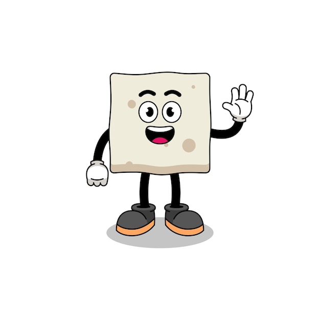 Tofu cartoon doing wave hand gesture character design