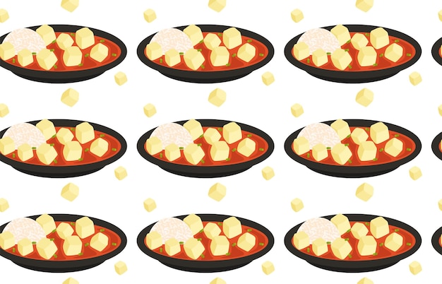 Tofu Ma Po Chinese cuisine Seamless pattern in vector Asian cuisine