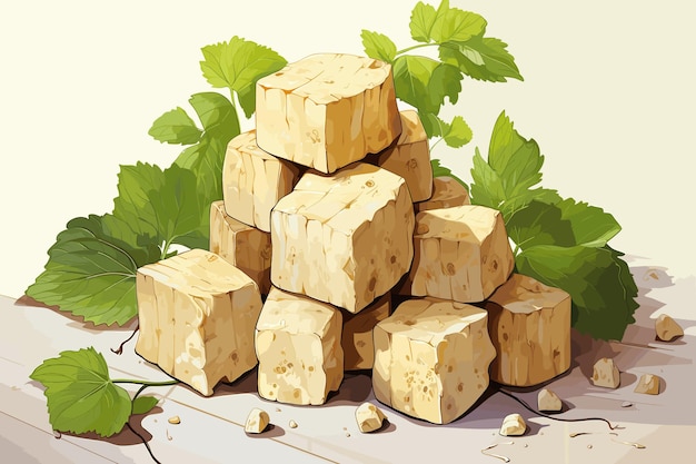 Tofu pieces soy bean Curd nutrition healthy food Vegan organic soy cheese Vector illustration i