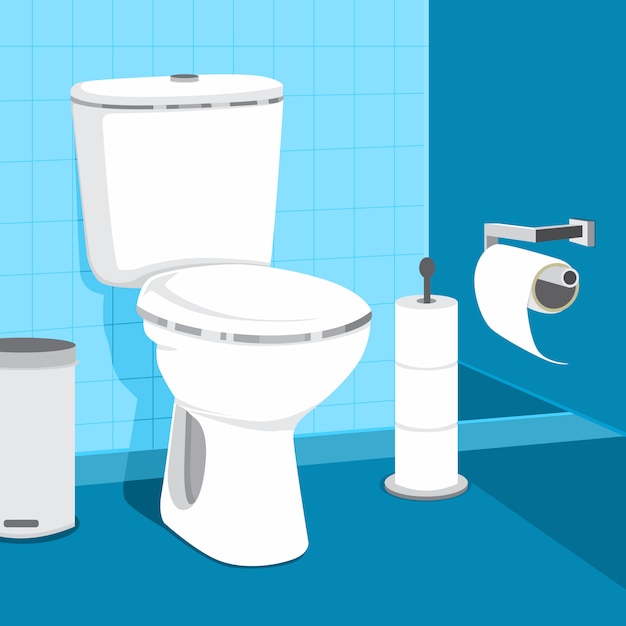 Vector toilet bowl vector illustration. toilet paper and trash can