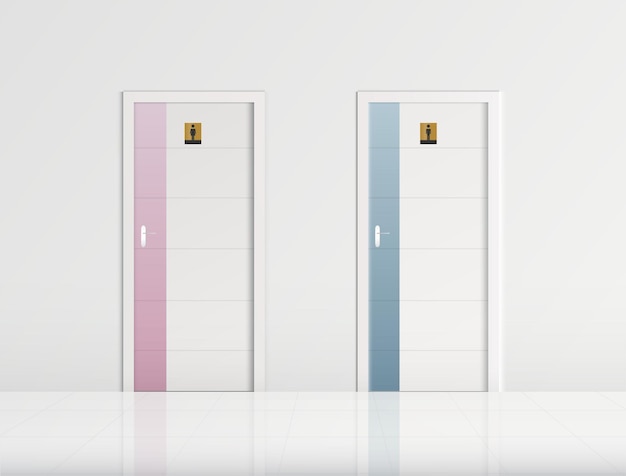 Toilet doors white for male and female genders vector.