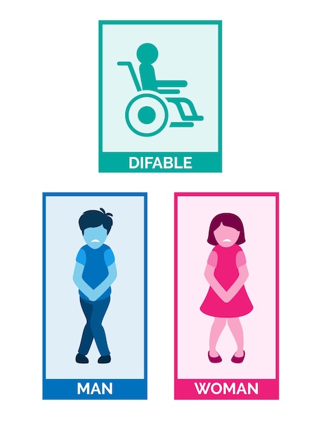 Toilet gender and difable person sign information collection set flat vector