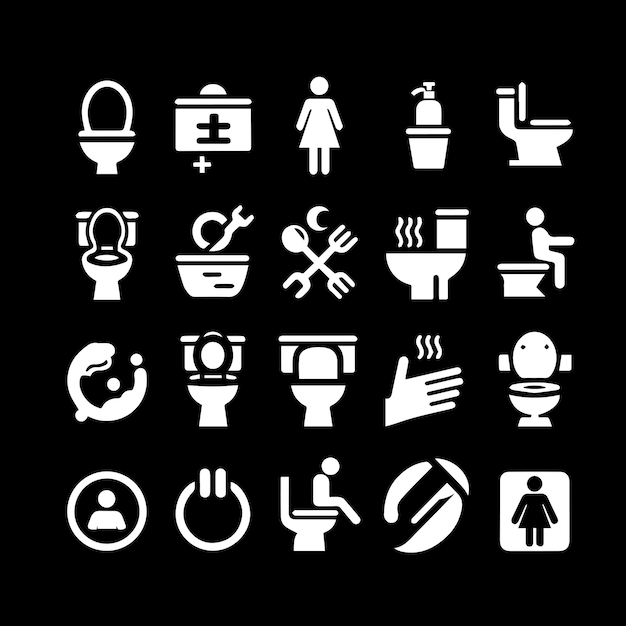 Toilet icons set Vector illustration White on black background