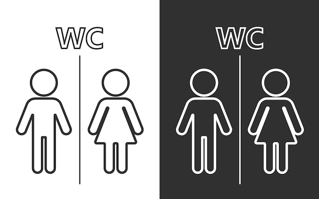 Toilet line icon or logo WC symbols toilet sign Bathroom Male and female Gender icon Funny wc door plate symbol isolated sign vector illustration