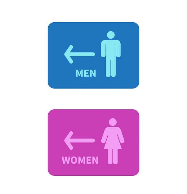 Toilet signs Men and women restroom icon sign Arrow left Vector illustration