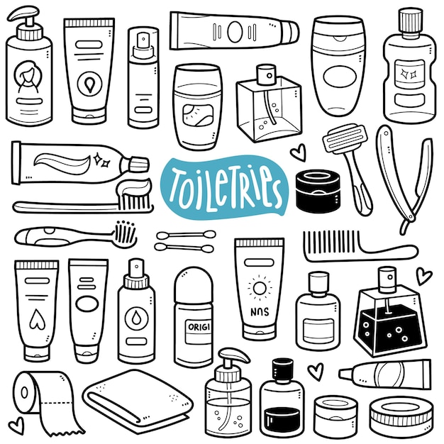 Toiletry black and white doodle illustration