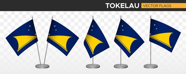 Vector tokelau desk flags mockup 3d vector illustration table flag of tokelau