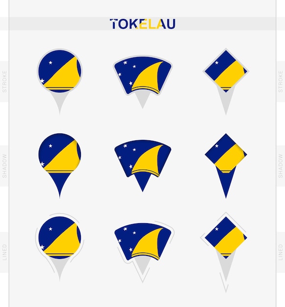 Tokelau flag set of location pin icons of Tokelau flag