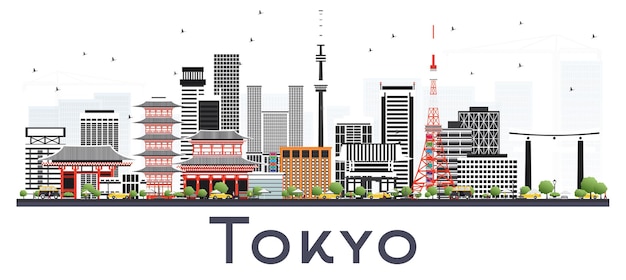 Tokyo Japan City Skyline with Color Buildings Isolated on White. Vector Illustration. Business Travel and Tourism Concept with Modern Architecture. Tokyo Cityscape with Landmarks.