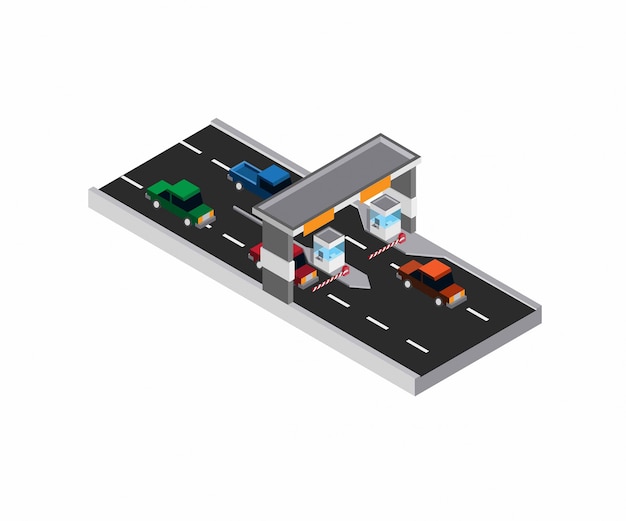 Toll road - exit parking payment isometric illustration 