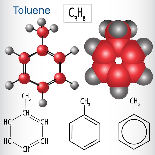 Toluene molecule structural chemical formula and model