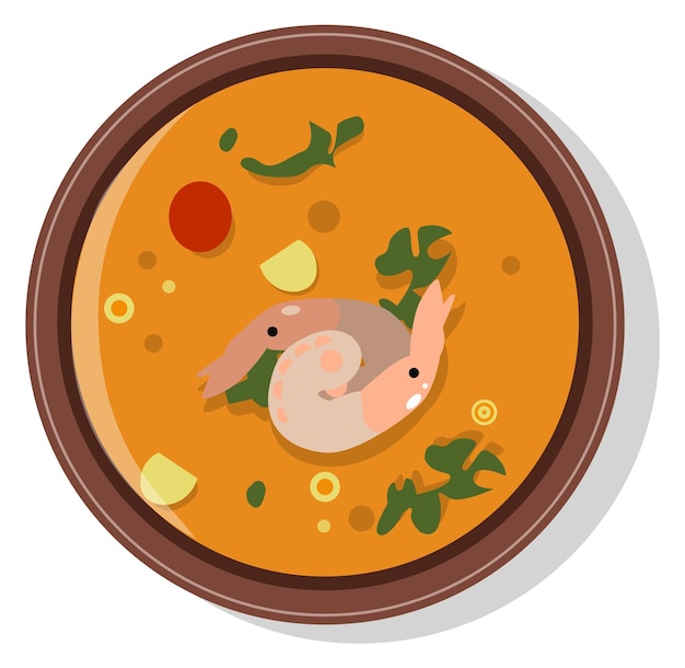 Tom yum soup icon Asian dish top view