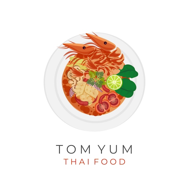 Tom Yum Soup Vector Illustration Logo With Seafood Filling