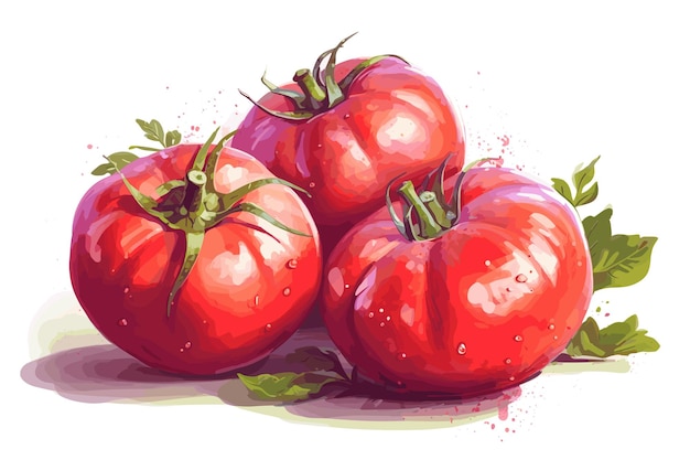 tomato and basil isolated on white background vector art illustration seamless vegetables watercolor