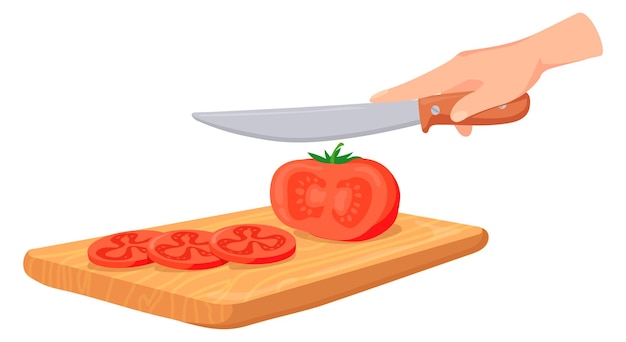 Tomato chopping on cutting board Cartoon cooking icon