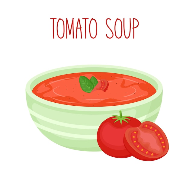 Tomato cream soup in bowl vector Illustration