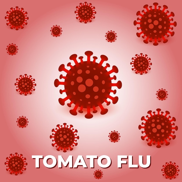 Tomato flu virus cells on red science background