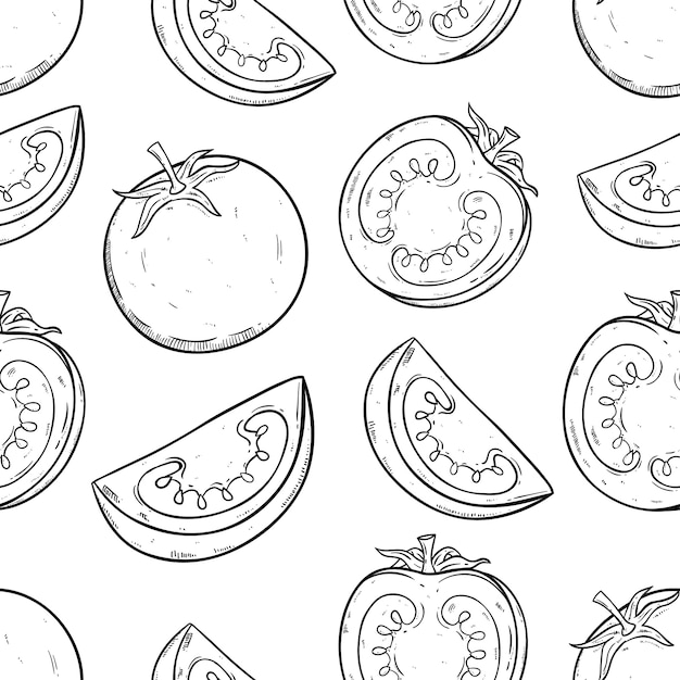 tomato fruit in seamless pattern with doodle style