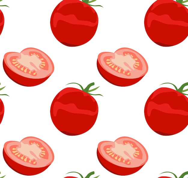 Tomato and half a tomato Seamless vector pattern Pattern of vegetables Natural food Agriculture