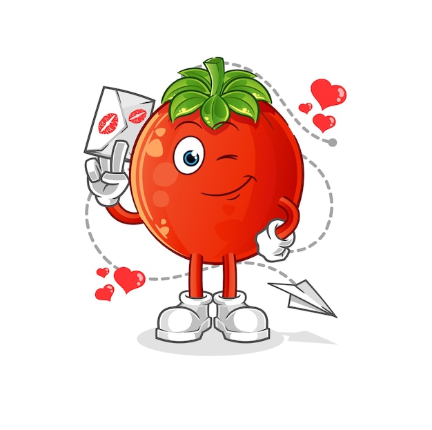 tomato hold love letter illustration. character vector