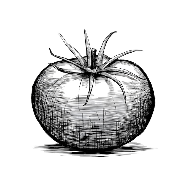 Tomato ink sketch drawing black and white engraving style vector illustration