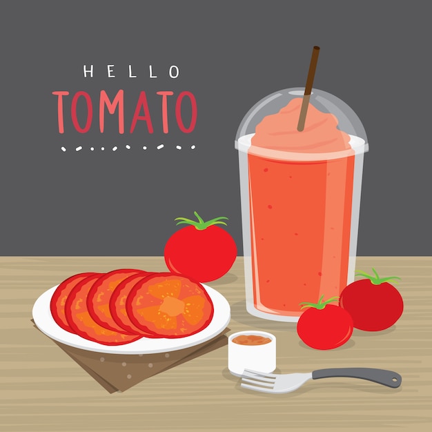 Tomato Juice, Drink Tomato Water and half slice tomato