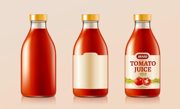 Tomato juice glass bottle and label