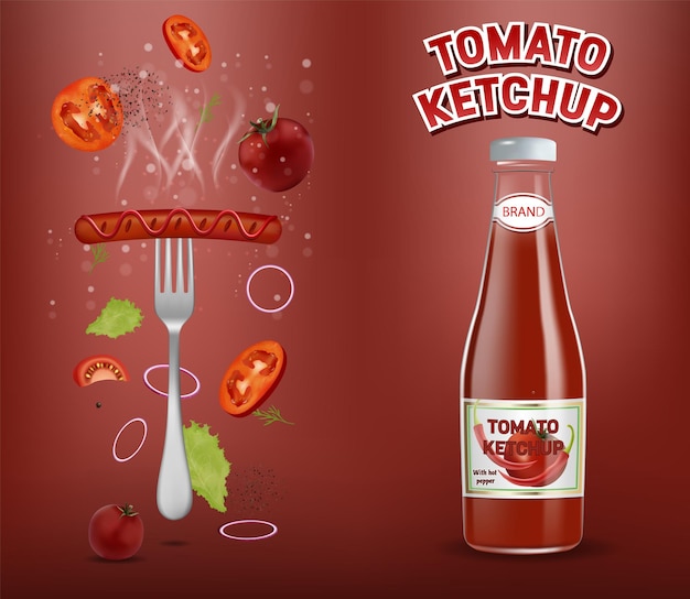 Tomato ketchup advertising poster template vector illustration