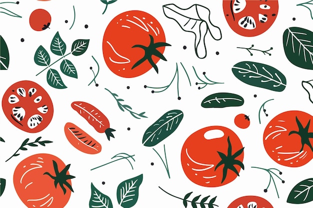 Vector tomato and leaf pattern