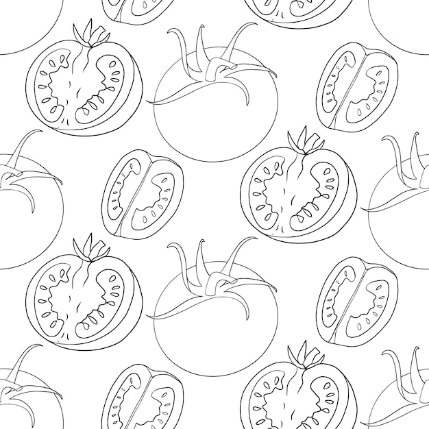 Tomato seamless pattern. Vector pattern isolated on white background. Realism vegetable.