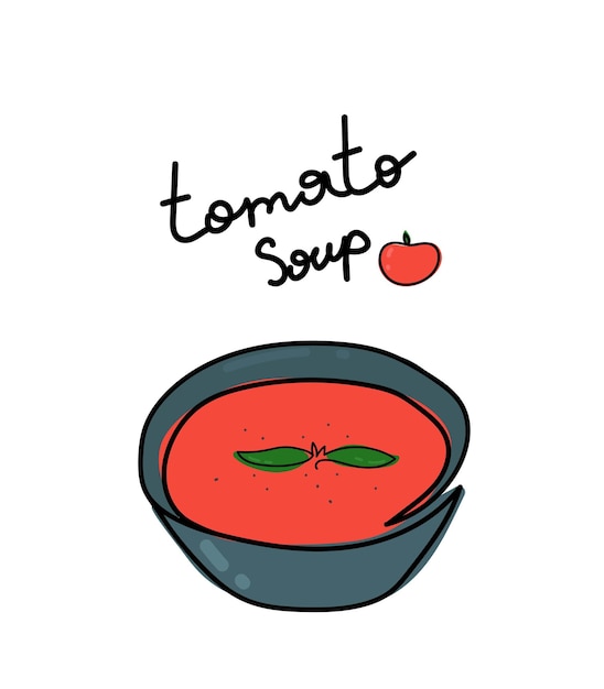 Tomato soup illustration Blue plate with red soup Puree soup illustration for menu stickers flyer culinary public