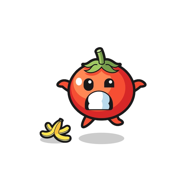 Tomatoes cartoon is slip on a banana peel , cute design