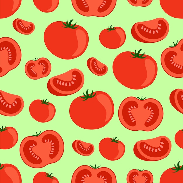 Tomatoes on green background  seamless pattern