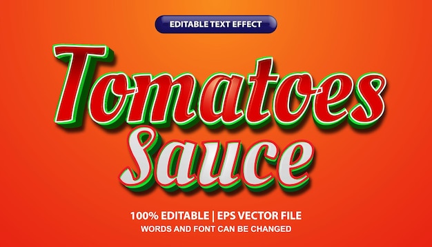 Tomatoes sauce editable text effect template, bold font style with glossy effect