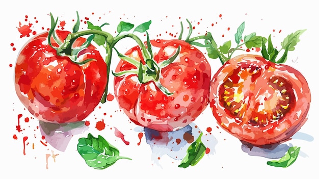 Tomatoes Watercolor Set Composition Isolated on White Background