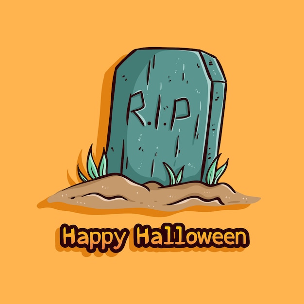 tombstone illustration with happy halloween