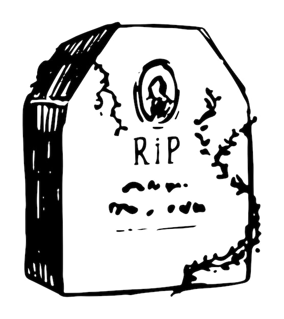 Vector tombstone old grave spooky item doodle halloween hand drawn vector illustration in retro style ink sketch isolated on white