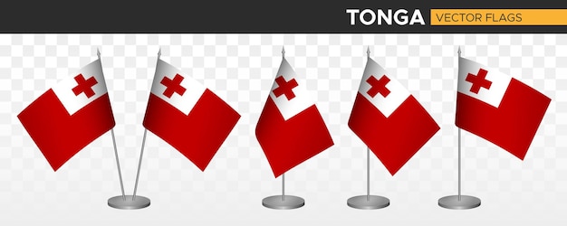 Tonga desk flags mockup 3d vector illustration table flag of tonga