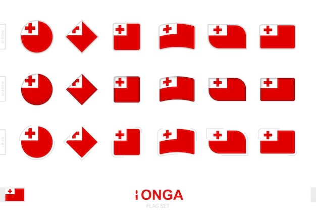 Tonga flag set, simple flags of Tonga with three different effects.