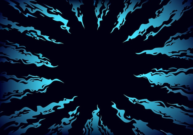 Vector tongues of blue fire directed to the center on a black background comic fantasy blue fire flame