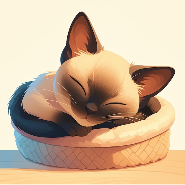 Vector tonkinese cat lounging in a cat bed