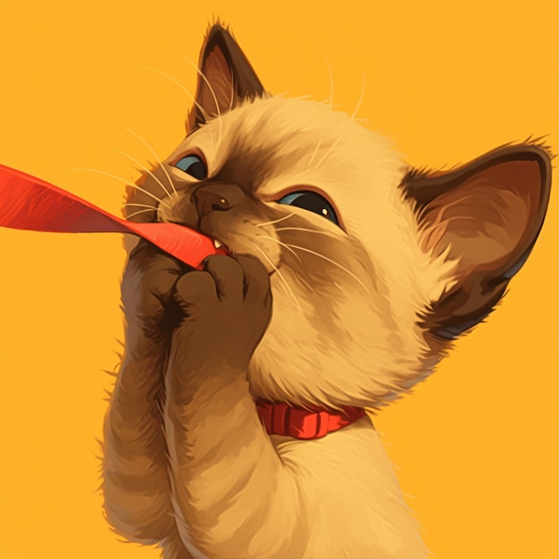 Vector tonkinese cat playing with a ribbon