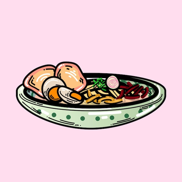 Tonkutsu ramen cartoon set