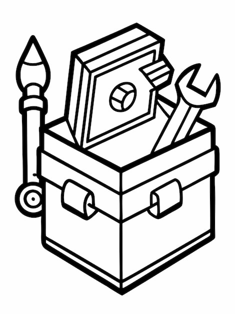 Tool and box colouring book pages for children and adults with vector design