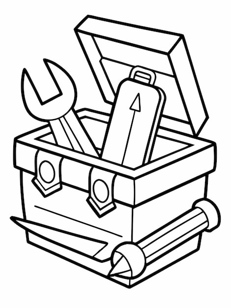 Vector tool and box colouring book pages for children and adults with vector design