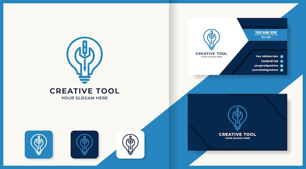 Tool bulb creative logo and business card