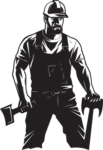 Tool Time Titan Iconic Construction Worker Design Mighty Mallet Hammer Wielding Worker Emblem